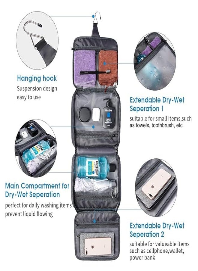 Red Lemon BANGE Men & Women The Hanging Toiletry Bag | 3 Split Black Travel Pouch Accessories Grooming Organizer Kit with Hook (Grey) - Image 3